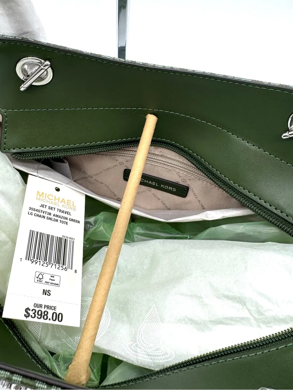 Michael Kors Jet Set Large Signature Logo Shoulder Bag - Amazon Green